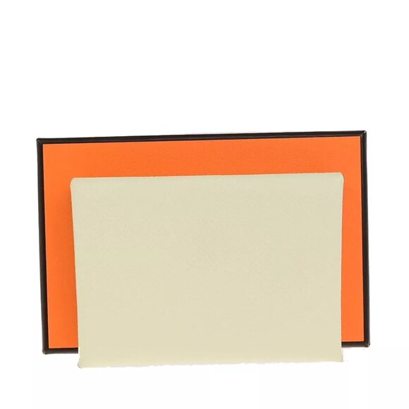 HERMES Logo Calvi Duo Card Holder Coin Case Epsom Leather White Yellow 50RK842 - Picture 10 of 12